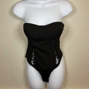 Tiger Mist Black strapless lace up bodysuit